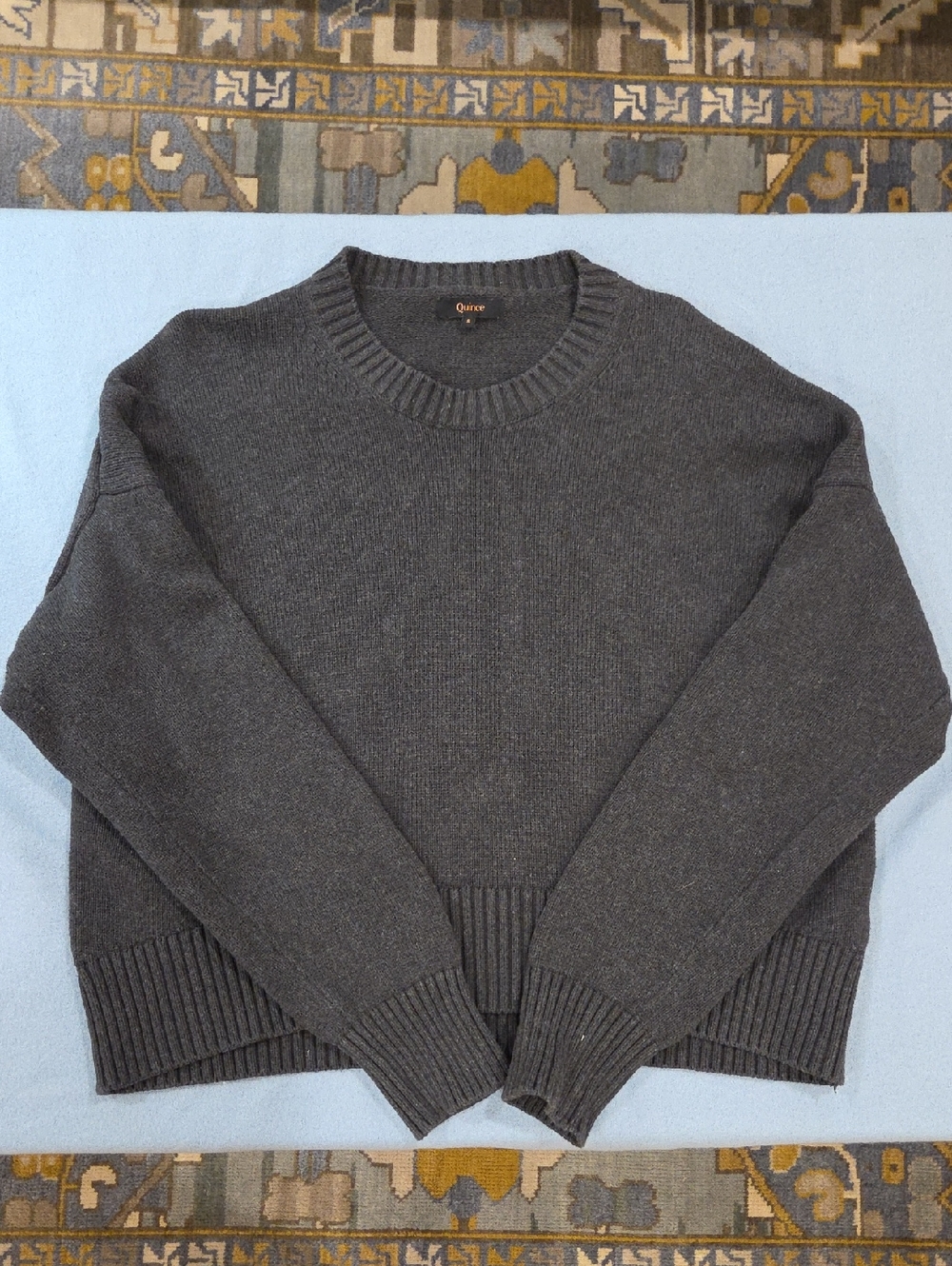 Quince Women's Organic Cotton Charcoal Gray Crewneck Boyfriend Sweater (S)